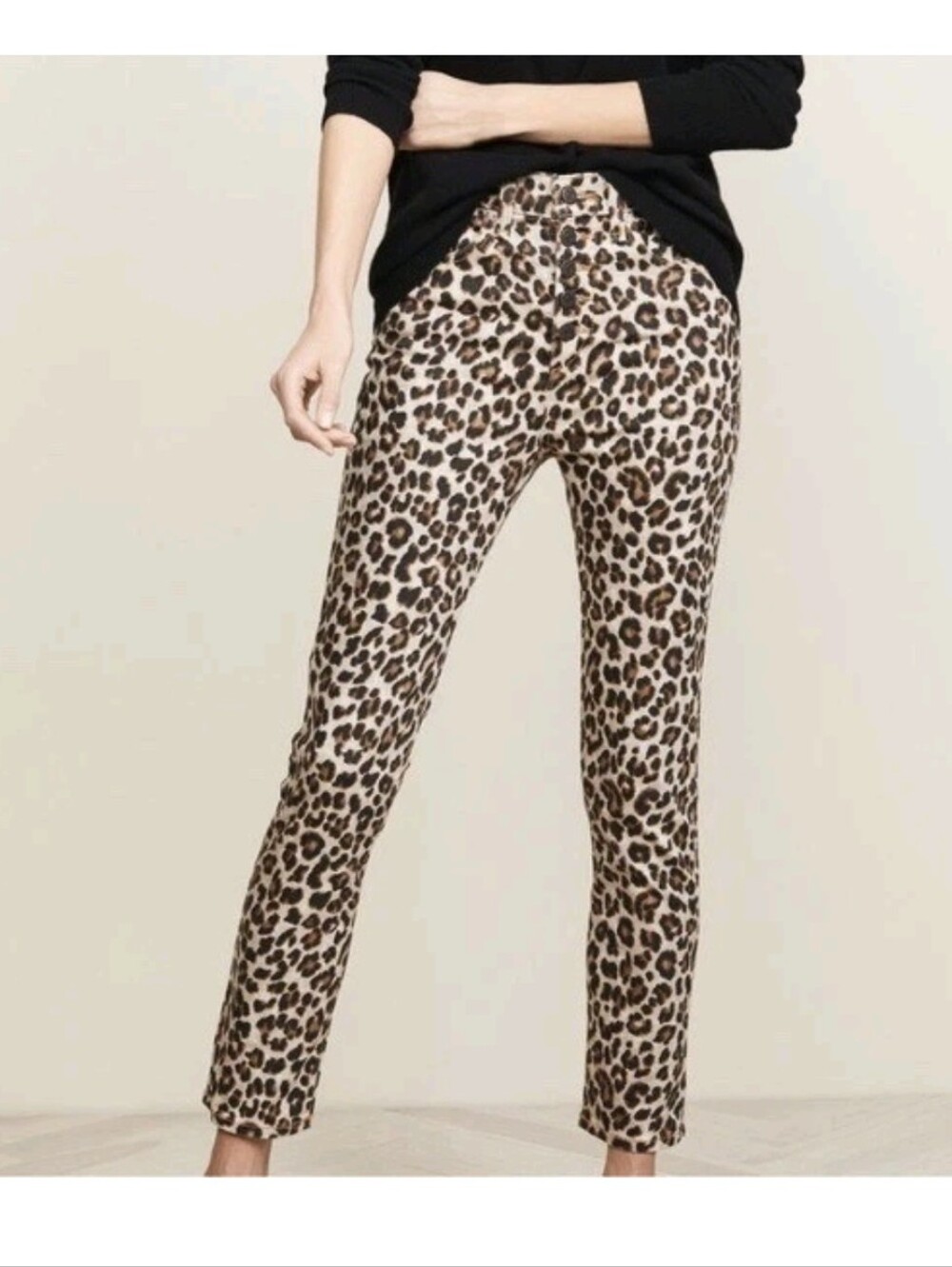 Veronica Beard Jeans Leopard Print Debbie Button Fly High Rise Skinny Size 27